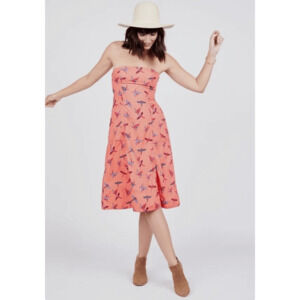 Free People Sunshine Your Love Bird Strapless Midi Dress Cotton Size 0 Novelty